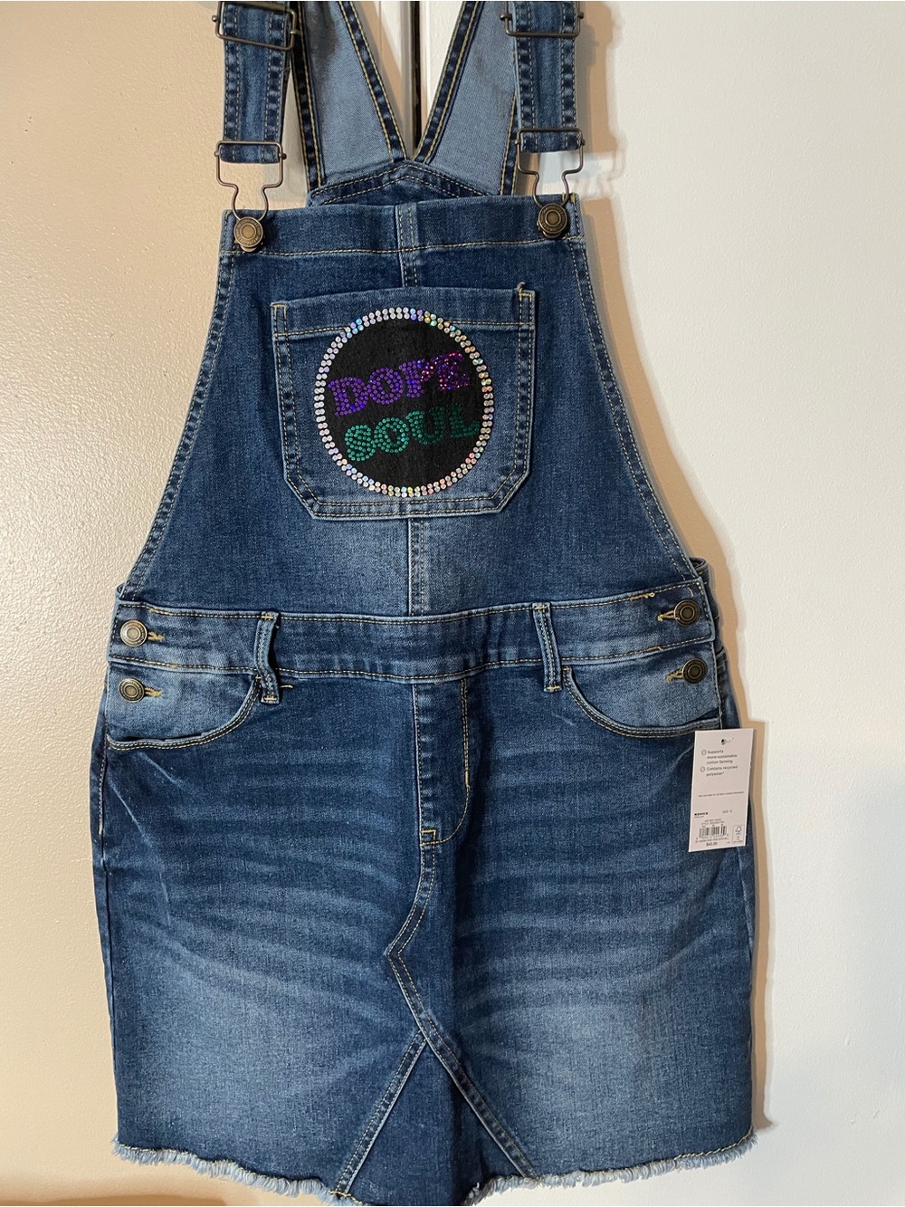 SO Dark Blue Denim Overall Skirt with Sequin Pocket